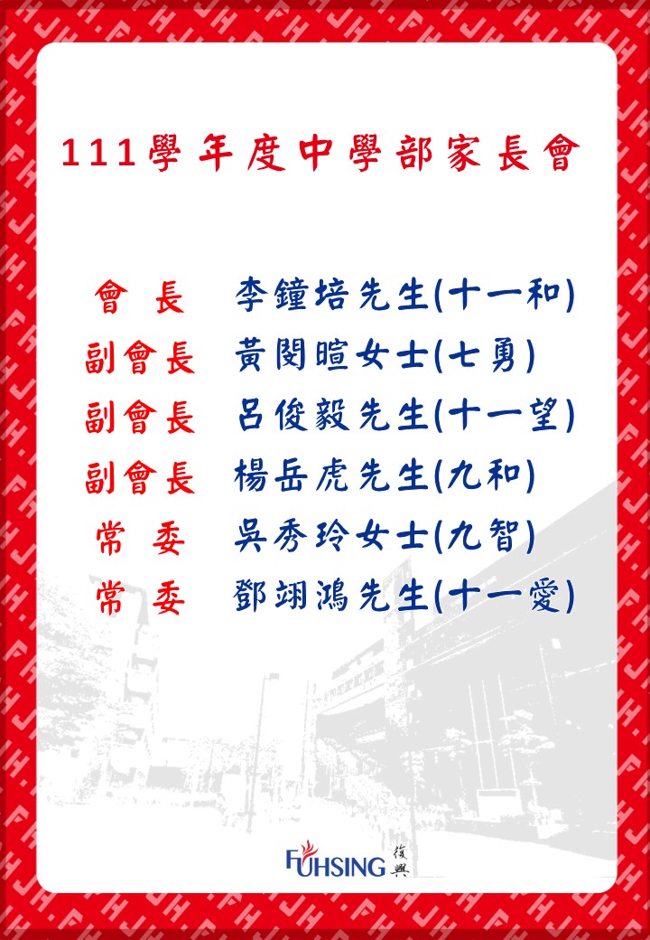 111學年度中學家長會當選名單