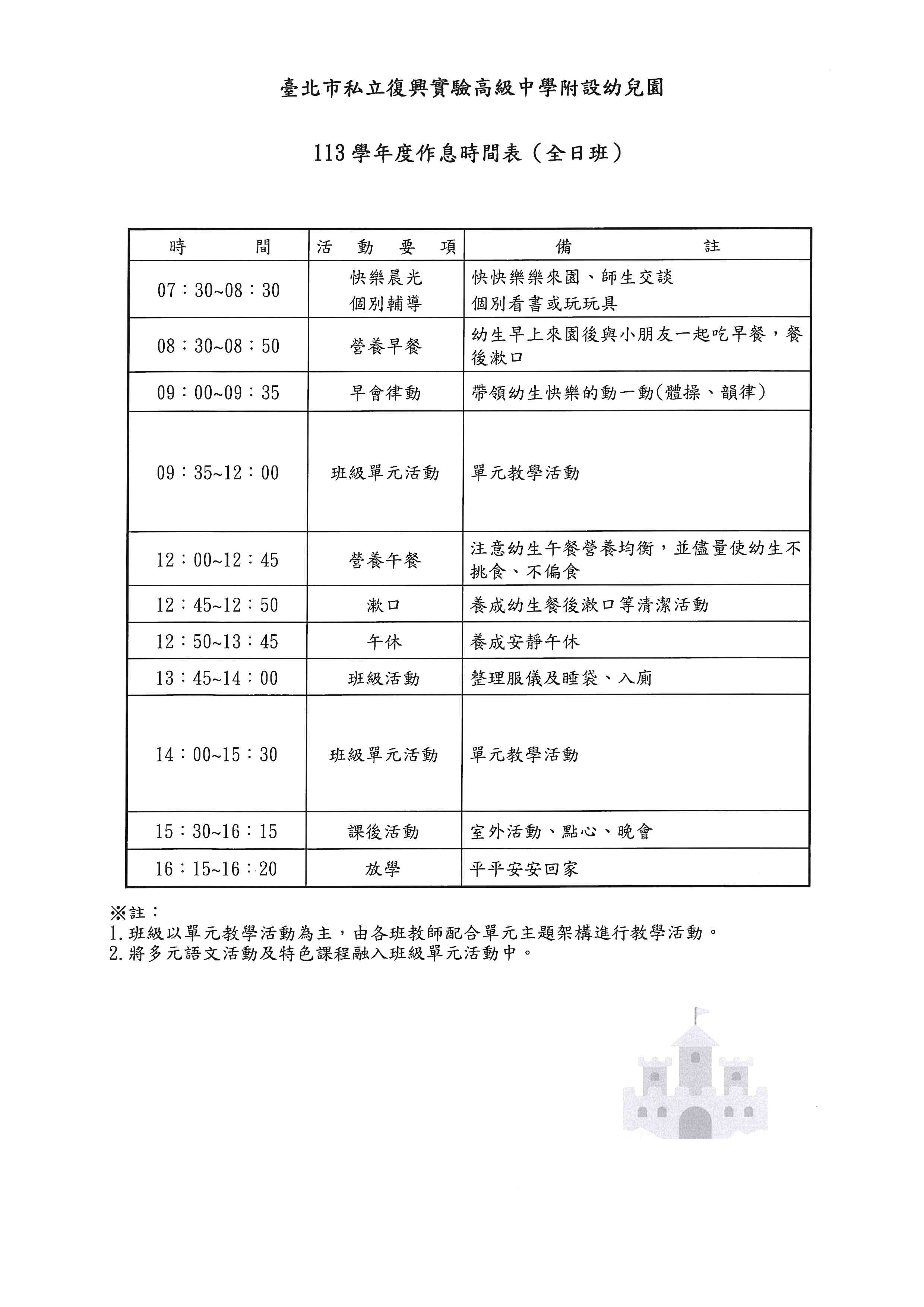 作息時間表